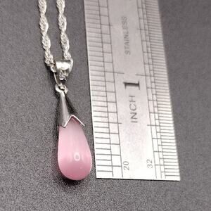 925 Sterling Silver Necklace Teardrop Rose Pink Opal Boho Birthday Christmas NEW